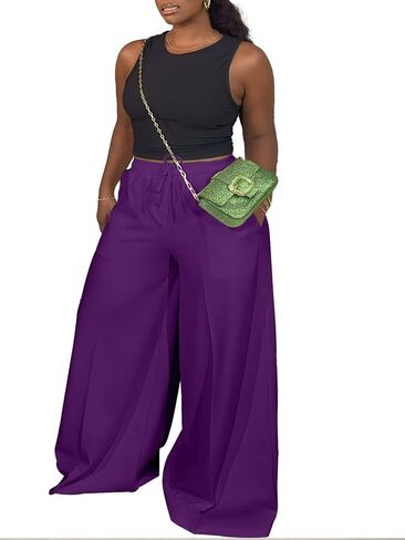 TOPSRANI Womens Summer Wide Leg Pants Casual Boho Lounge Loose Summer Pleated Work Fall Palazzo Trousers with Pockets in Saudi Arabia