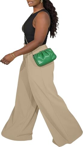 TOPSRANI Womens Summer Wide Leg Pants Casual Boho Lounge Loose Summer Pleated Work Fall Palazzo Trousers with Pockets in Saudi Arabia