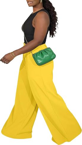 TOPSRANI Womens Summer Wide Leg Pants Casual Boho Lounge Loose Summer Pleated Work Fall Palazzo Trousers with Pockets in Saudi Arabia