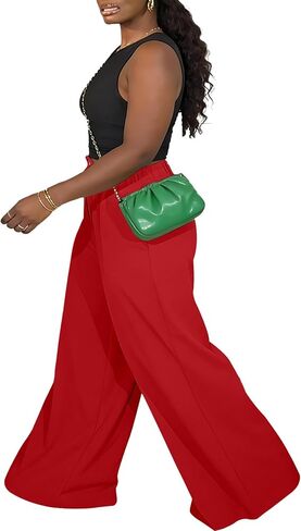 TOPSRANI Womens Summer Wide Leg Pants Casual Boho Lounge Loose Summer Pleated Work Fall Palazzo Trousers with Pockets in Saudi Arabia