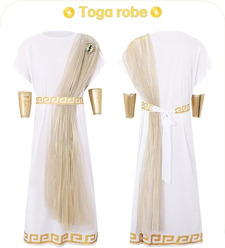 Men Zeus Toga Costume Adult Ancient Greek God Halloween Cosplay Outfit, White Roman Toga with Wig and Beard in Saudi Arabia