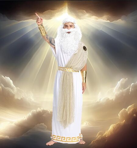 Men Zeus Toga Costume Adult Ancient Greek God Halloween Cosplay Outfit, White Roman Toga with Wig and Beard in Saudi Arabia
