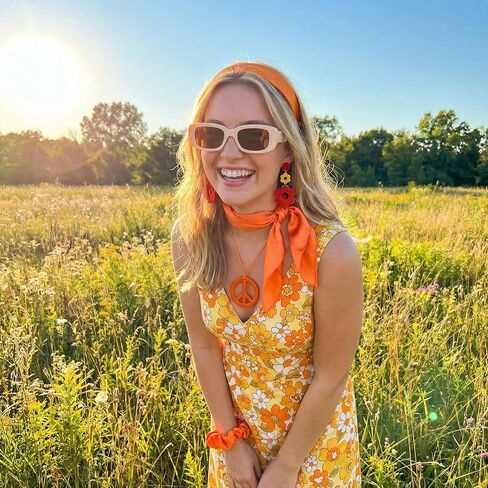 6 Pcs 60s 70s Hippie Disco Costume Accessory Set for Women, Retro Headband Earrings Sunglasses Scarf Scrunchie Peace Sign Necklace in Saudi Arabia