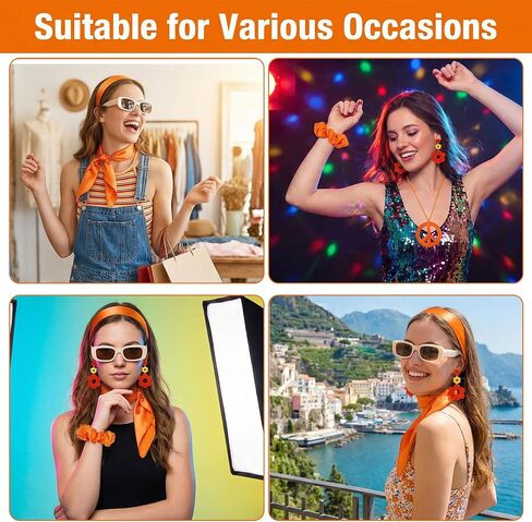 6 Pcs 60s 70s Hippie Disco Costume Accessory Set for Women, Retro Headband Earrings Sunglasses Scarf Scrunchie Peace Sign Necklace in Saudi Arabia