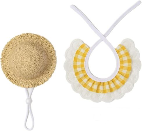 Spring Porch Goose Outfit Summer Straw Hat Yellow Lace Bandana Bib for Garden Patio Statue Art Decor (Yellow, 2Pcs Set) in Saudi Arabia