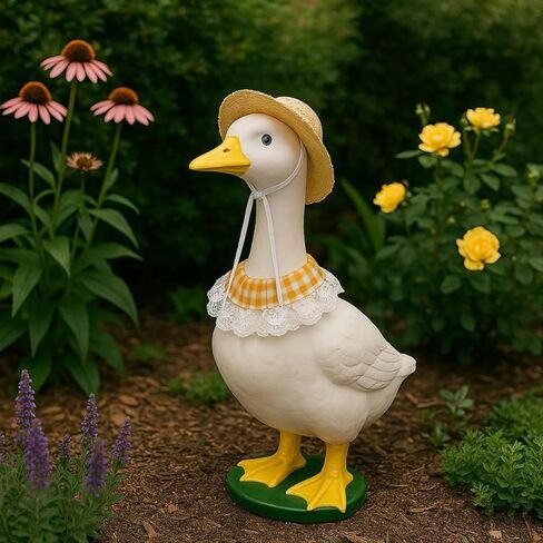 Spring Porch Goose Outfit Summer Straw Hat Yellow Lace Bandana Bib for Garden Patio Statue Art Decor (Yellow, 2Pcs Set) in Saudi Arabia