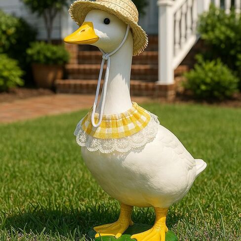 Spring Porch Goose Outfit Summer Straw Hat Yellow Lace Bandana Bib for Garden Patio Statue Art Decor (Yellow, 2Pcs Set) in Saudi Arabia
