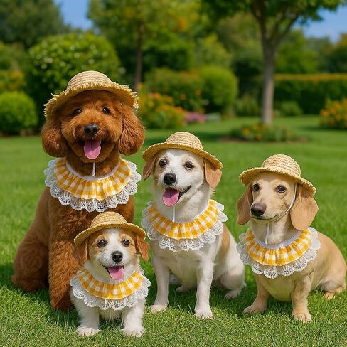 Spring Porch Goose Outfit Summer Straw Hat Yellow Lace Bandana Bib for Garden Patio Statue Art Decor (Yellow, 2Pcs Set) in Saudi Arabia