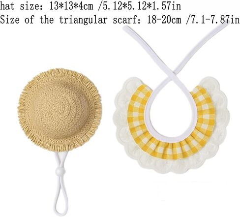 Spring Porch Goose Outfit Summer Straw Hat Yellow Lace Bandana Bib for Garden Patio Statue Art Decor (Yellow, 2Pcs Set) in Saudi Arabia