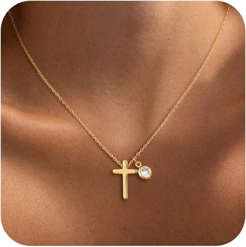 ASCOMY Gold Necklace for Women 14K Gold Plated Cross Necklace Dainty Necklaces Colorful Beads Choker Pearl Cross Pendant Necklaces Simple Charm Cute Choker Minimalist Religious Jewelry for Women in Saudi Arabia