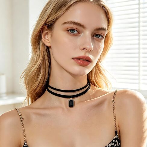 10PCS Black Choker Necklace for Women Emo Gothic Y2K 90s Grunge Punk Cosplay, Stretchy Elastic Tattoo Collar with Butterfly Ying Yang Charms, Retro Rock Concert Accessories in Kuwait