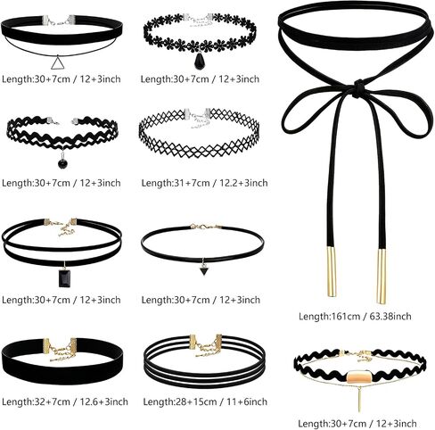 10PCS Black Choker Necklace for Women Emo Gothic Y2K 90s Grunge Punk Cosplay, Stretchy Elastic Tattoo Collar with Butterfly Ying Yang Charms, Retro Rock Concert Accessories in Kuwait
