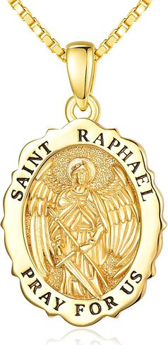 14K Gold Saint Medal Necklace for Women, Catholic Patron Saint Pendant Necklace, Christian Religious Jewelry Gift for Confirmation Baptism Communion Christmas Birthday in Saudi Arabia