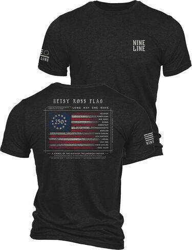 Nine Line Betsy 250th Flag T-Shirt, Patriotic Graphic Shirt for Men, America 250 Apparel, Made in USA in Saudi Arabia