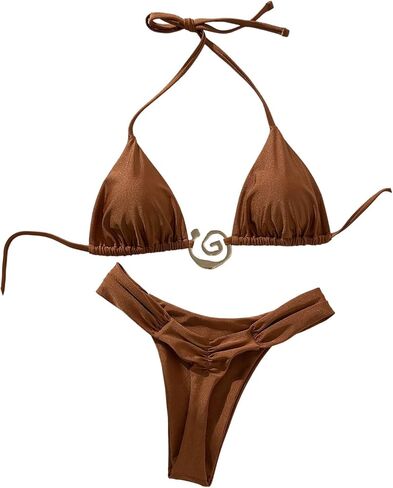 SHENHE Women's Thong Bikini Set Triangle Halter High Cut Ruched Brazilian Swimsuits 2 Piece in Kuwait