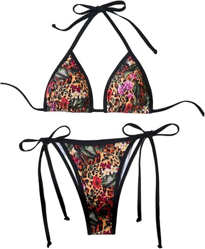 Milumia Women's Two Piece Floral Swimsuit Halter Triangle Tie Side Thong Bikini Sets in Kuwait