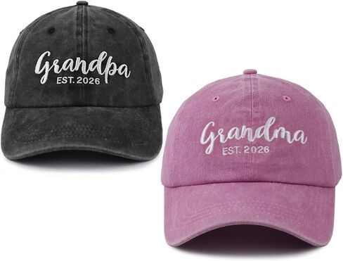2PCS Grandma and Grandpa Est 2026 Hats for Women Men, Adjustable Embroidered Cotton New Grandparents Baseball Cap in Kuwait