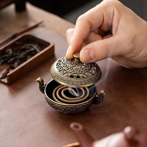 Incense Burner Mini Tripod Double Handled Antique Brass Finish for Yoga Meditation Home Decor Gift Diffuser, Bronze in Kuwait