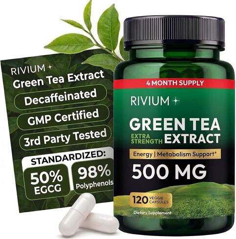 مستخلص الشاي الأخضر (EGCG) 500 مجم - مكمل عشبي مضاد للأكسدة منزوع الكافيين - يدعم عملية التمثيل الغذائي والطاقة والعافية اليومية - 120 كبسولة نباتية، غير معدلة وراثيًا in Kuwait