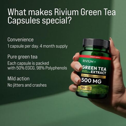 مستخلص الشاي الأخضر (EGCG) 500 مجم - مكمل عشبي مضاد للأكسدة منزوع الكافيين - يدعم عملية التمثيل الغذائي والطاقة والعافية اليومية - 120 كبسولة نباتية، غير معدلة وراثيًا in Kuwait
