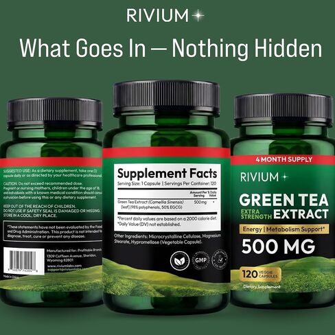 مستخلص الشاي الأخضر (EGCG) 500 مجم - مكمل عشبي مضاد للأكسدة منزوع الكافيين - يدعم عملية التمثيل الغذائي والطاقة والعافية اليومية - 120 كبسولة نباتية، غير معدلة وراثيًا in Kuwait