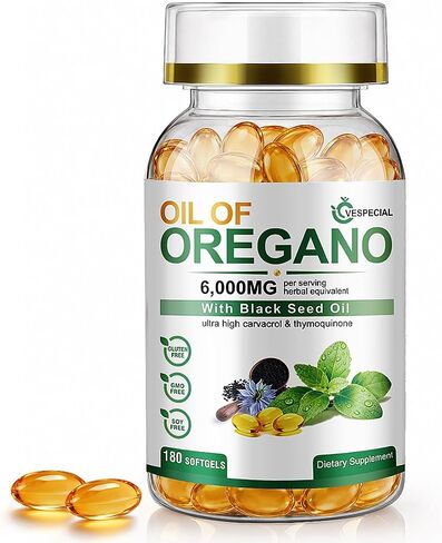Oil of Oregano with Black Seed Oil Softgels, Oregano Oil Capsules 6000mg Per Serving, 180 Count | 2 in 1 for Immune Health, Non-GMO, No Gluten, Natural Herbal Oregano Supplement in Saudi Arabia