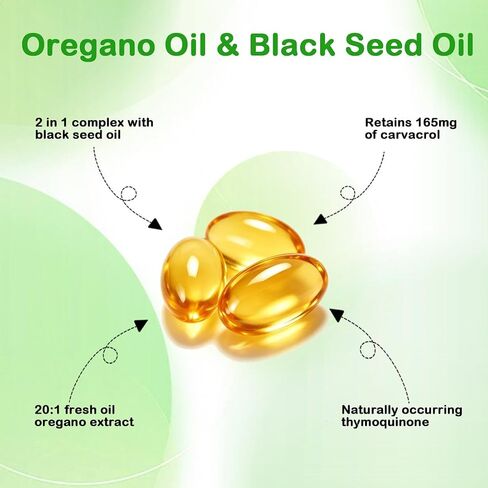 Oil of Oregano with Black Seed Oil Softgels, Oregano Oil Capsules 6000mg Per Serving, 180 Count | 2 in 1 for Immune Health, Non-GMO, No Gluten, Natural Herbal Oregano Supplement in Saudi Arabia