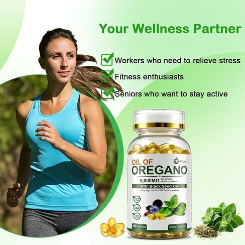 Oil of Oregano with Black Seed Oil Softgels, Oregano Oil Capsules 6000mg Per Serving, 180 Count | 2 in 1 for Immune Health, Non-GMO, No Gluten, Natural Herbal Oregano Supplement in Saudi Arabia