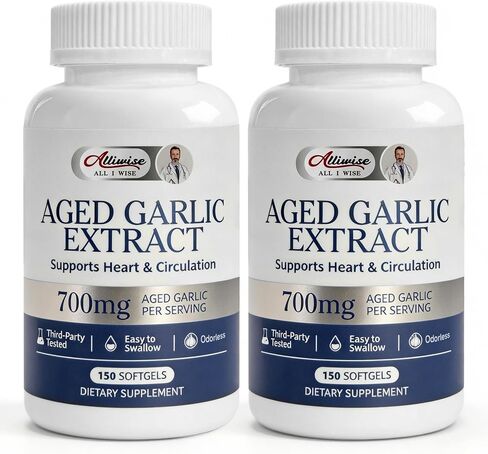 Alliwise Aged Black Garlic Extract 700mg with Vitamin D3 & K2 – Odorless Garlic Supplement for Heart & Circulation Support, High-Purity Age, Small Softgels, Easy to Digest, 3rd Party Tested in Saudi Arabia