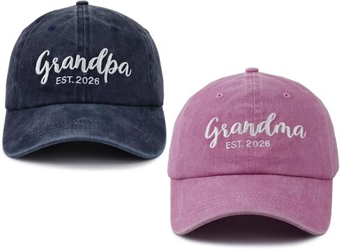 2PCS Grandma and Grandpa Est 2026 Hats for Women Men, Adjustable Embroidered Cotton New Grandparents Baseball Cap in Kuwait