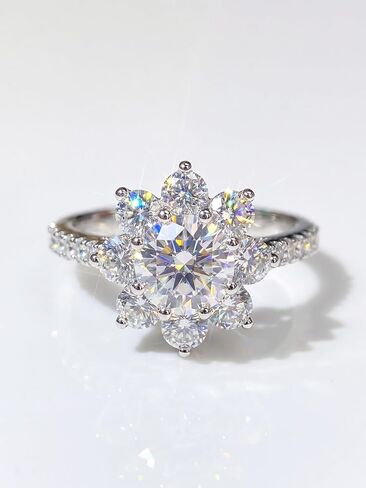 1 Pc Moissanite 925 Silver Rings Silver 1ct Sunflower Ring Engagement Holiday Gift Fine Jewellery Gifts in Kuwait