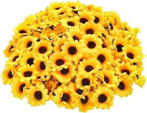 100Pcs Yellow Artificial Flower Heads Mini Fake Sunflower Decorative Fabric Flowers Craft Floral Embellishments for Wreaths Wedding Artificial Flowers in Saudi Arabia