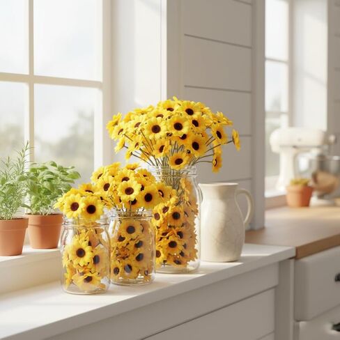 100Pcs Yellow Artificial Flower Heads Mini Fake Sunflower Decorative Fabric Flowers Craft Floral Embellishments for Wreaths Wedding Artificial Flowers in Saudi Arabia