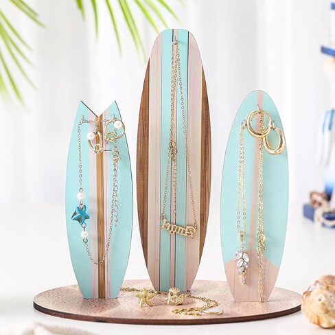 Surfboard Decor Jewelry Organizer Stand - Coastal Room Decor for Teen Girls, Wooden Beach Theme Necklace and Bracelet Holder, Preppy Surfer Girl Gifts (1PCS) in Saudi Arabia