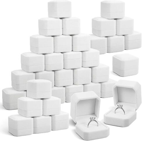 36 Pcs Velvet Ring Boxes Bulk for Jewelry Display, 2.17x1.97x1.57 Inch Wedding Engagement Ring Box Jewelry Case Gift Box for Proposal Anniversary Birthday (White) in Saudi Arabia