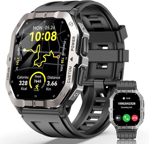 Smart Watches for Men (Answer/Make Calls), 2.02'' Military Smart Watch Built-in GPS with Sleep Monitor/Heart Rate/100+ Sport Modes, Waterproof Smartwatch Fitness Tracker for Android and iPhone Black in Saudi Arabia