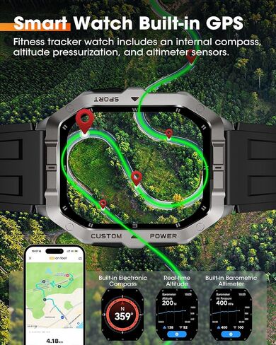 Smart Watches for Men (Answer/Make Calls), 2.02'' Military Smart Watch Built-in GPS with Sleep Monitor/Heart Rate/100+ Sport Modes, Waterproof Smartwatch Fitness Tracker for Android and iPhone Black in Saudi Arabia