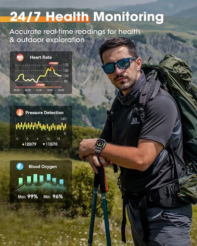 Smart Watches for Men (Answer/Make Calls), 2.02'' Military Smart Watch Built-in GPS with Sleep Monitor/Heart Rate/100+ Sport Modes, Waterproof Smartwatch Fitness Tracker for Android and iPhone Black in Saudi Arabia