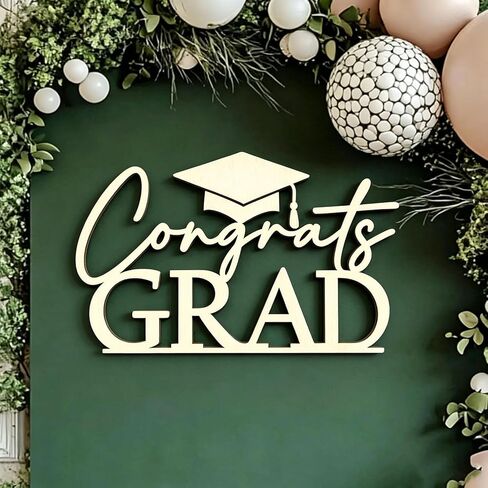 Wooden Congrats Grad Sign for Balloon Arch Backdrop-Graduation Decor with Graduation Cap for Grad Party-Class of 2026 Graduation Party Decoration in Saudi Arabia