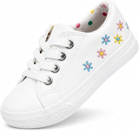 waddle wonder Toddler Sneakers for Boys and Girls, Low Top Lightweight Slip on Flower Embroidery Classic Loafer Flat Shoes with Elastic Lace in Kuwait