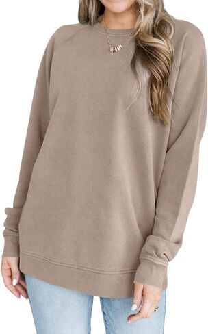 TICTICMIMI Women's Crew Neck Sweatshirt Loose Pullover Cute Long Sleeve Shirts Soft Solid Fall Winter Clothes in Saudi Arabia
