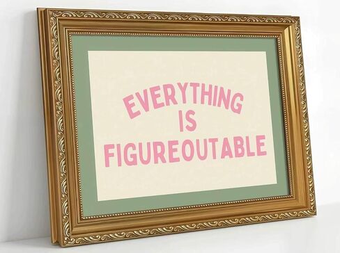 Gold Frame Everything Is Figureoutable Inspirational Quote Canvas Wall Art Positive Affirmation Wall Decor Picture Pink Typography Sage Green Poster Print for Office Living Room Bedroom Home Decoration in Saudi Arabia