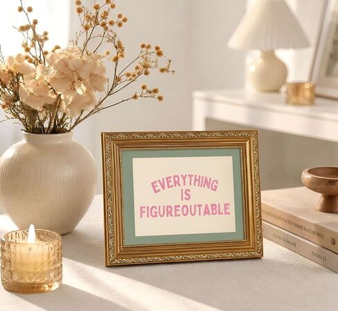 Gold Frame Everything Is Figureoutable Inspirational Quote Canvas Wall Art Positive Affirmation Wall Decor Picture Pink Typography Sage Green Poster Print for Office Living Room Bedroom Home Decoration in Saudi Arabia