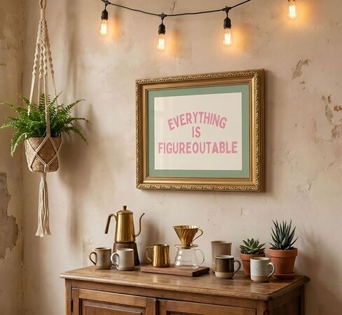 Gold Frame Everything Is Figureoutable Inspirational Quote Canvas Wall Art Positive Affirmation Wall Decor Picture Pink Typography Sage Green Poster Print for Office Living Room Bedroom Home Decoration in Saudi Arabia