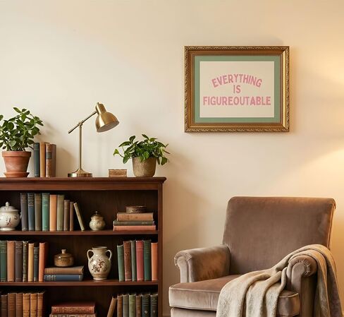 Gold Frame Everything Is Figureoutable Inspirational Quote Canvas Wall Art Positive Affirmation Wall Decor Picture Pink Typography Sage Green Poster Print for Office Living Room Bedroom Home Decoration in Saudi Arabia