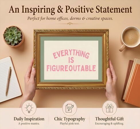 Gold Frame Everything Is Figureoutable Inspirational Quote Canvas Wall Art Positive Affirmation Wall Decor Picture Pink Typography Sage Green Poster Print for Office Living Room Bedroom Home Decoration in Saudi Arabia