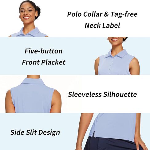 CQC Women's Golf Tennis Sleeveless Polo Shirts Quick Dry Athletic Tank Tops UPF 50+ Light Blue XL in Saudi Arabia