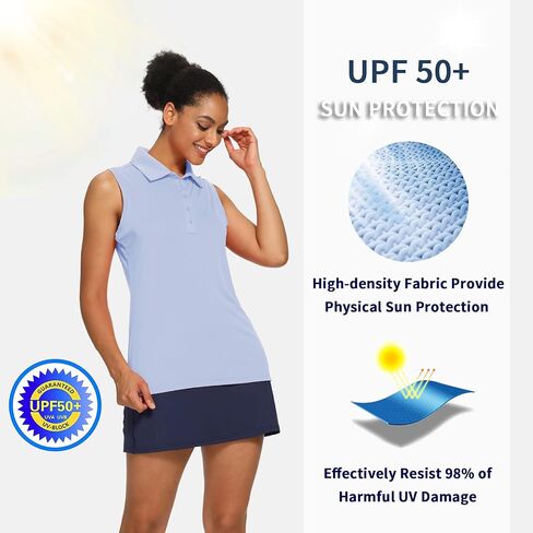 CQC Women's Golf Tennis Sleeveless Polo Shirts Quick Dry Athletic Tank Tops UPF 50+ Light Blue XL in Saudi Arabia