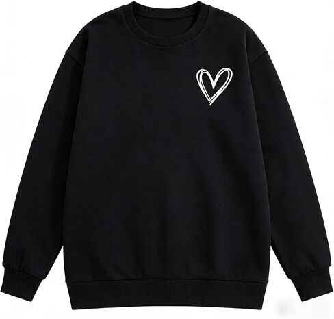 Womens Pullover Top Graphic Crew Neck Long Sleeve Heart Print Loose Fit Cozy for Daily Wear Lounging Valentine Gift in Kuwait