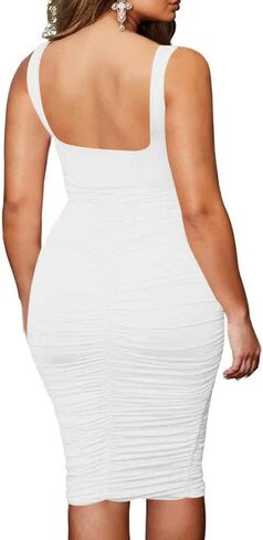 TOPSRANI Women Plus Size Midi Dress Bodycon Oversized Casual Sleeveless Sexy Solid Ruched Summer Tank Club Party Dresses in Saudi Arabia